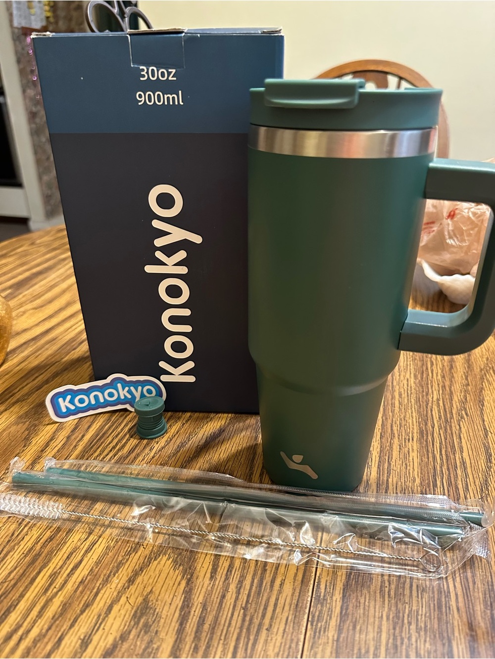 Konokyo 30oz Green Travel Tumbler with Handle
